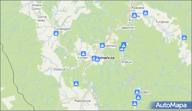 mapa Komańcza, Komańcza na mapie Targeo