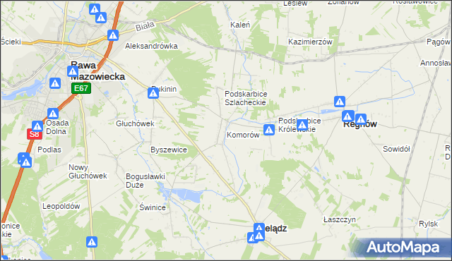 mapa Komorów gmina Cielądz, Komorów gmina Cielądz na mapie Targeo