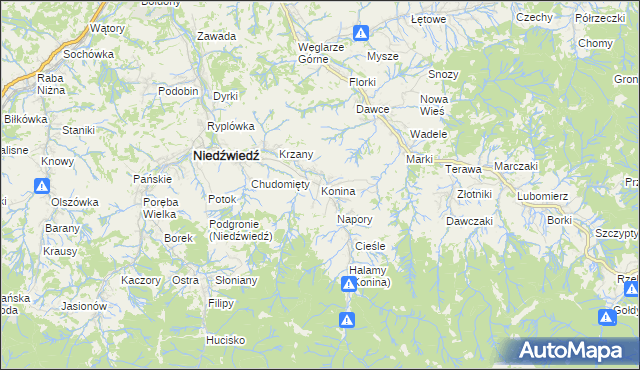mapa Konina, Konina na mapie Targeo