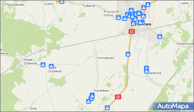 mapa Konradowo gmina Wschowa, Konradowo gmina Wschowa na mapie Targeo