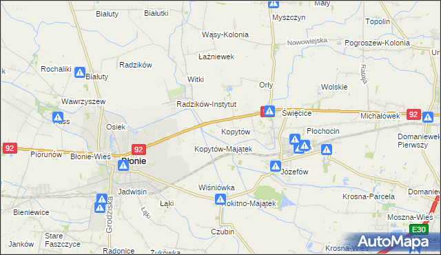 mapa Kopytów gmina Błonie, Kopytów gmina Błonie na mapie Targeo