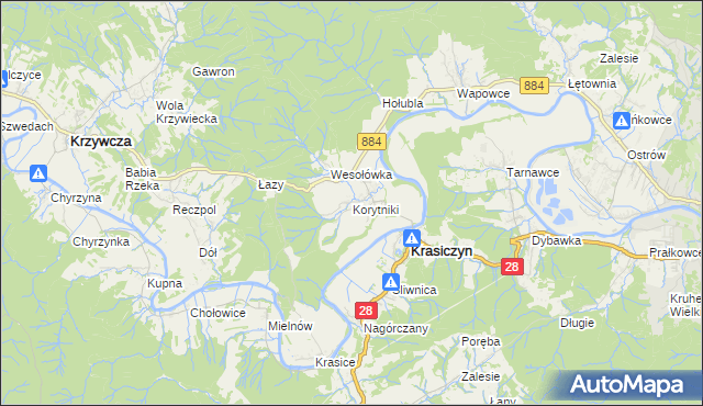 mapa Korytniki, Korytniki na mapie Targeo
