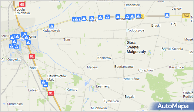 mapa Kosiorów gmina Góra Świętej Małgorzaty, Kosiorów gmina Góra Świętej Małgorzaty na mapie Targeo
