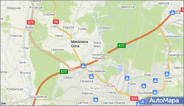 mapa Kostomłoty Pierwsze, Kostomłoty Pierwsze na mapie Targeo
