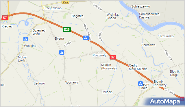 mapa Koszwały, Koszwały na mapie Targeo