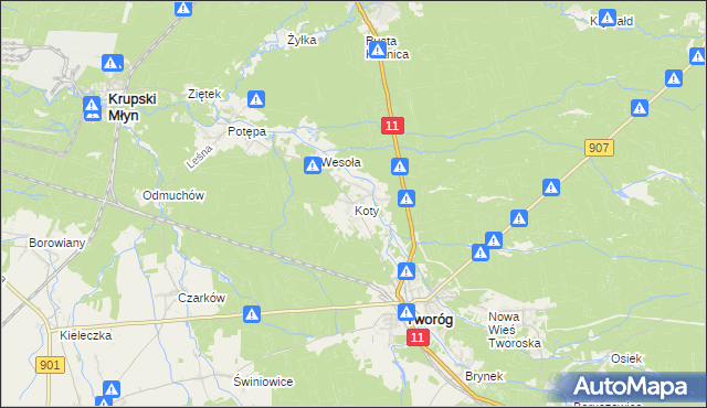 mapa Koty gmina Tworóg, Koty gmina Tworóg na mapie Targeo