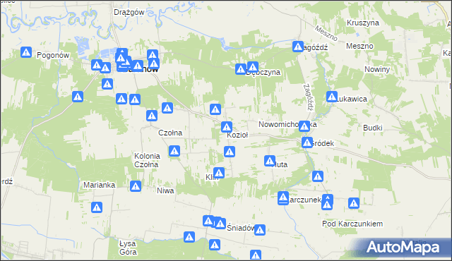 mapa Kozioł gmina Baranów, Kozioł gmina Baranów na mapie Targeo