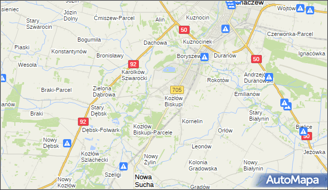 mapa Kozłów Biskupi, Kozłów Biskupi na mapie Targeo