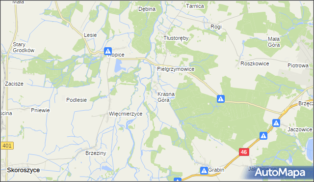 mapa Krasna Góra gmina Niemodlin, Krasna Góra gmina Niemodlin na mapie Targeo
