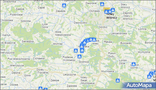mapa Królówka gmina Nowy Wiśnicz, Królówka gmina Nowy Wiśnicz na mapie Targeo