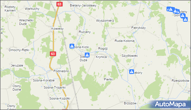 mapa Krynica gmina Suchożebry, Krynica gmina Suchożebry na mapie Targeo