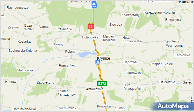 mapa Krynice powiat tomaszowski, Krynice powiat tomaszowski na mapie Targeo