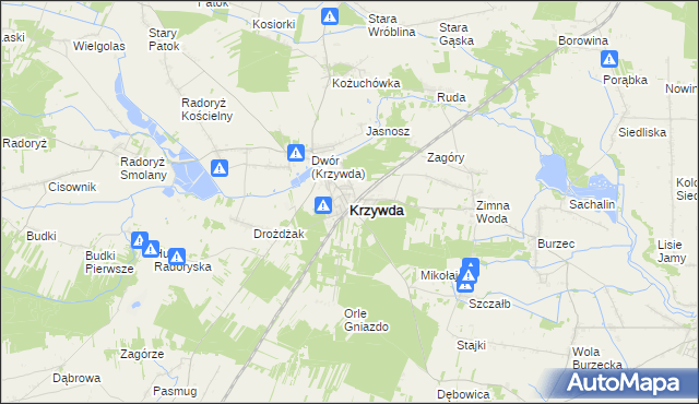 mapa Krzywda powiat łukowski, Krzywda powiat łukowski na mapie Targeo