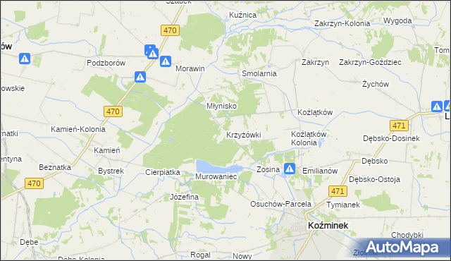 mapa Krzyżówki gmina Koźminek, Krzyżówki gmina Koźminek na mapie Targeo