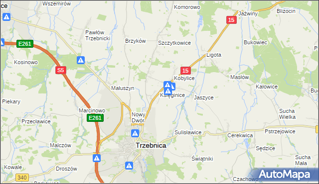 mapa Księginice gmina Trzebnica, Księginice gmina Trzebnica na mapie Targeo