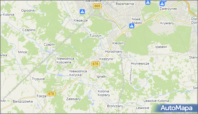 mapa Księżyno, Księżyno na mapie Targeo