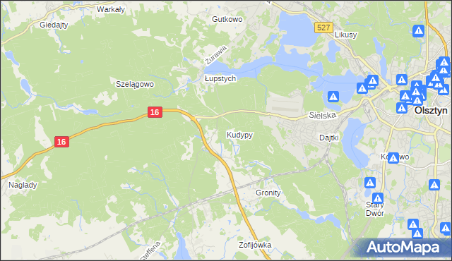 mapa Kudypy gmina Gietrzwałd, Kudypy gmina Gietrzwałd na mapie Targeo