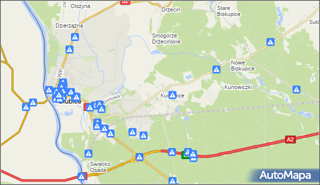 mapa Kunowice, Kunowice na mapie Targeo