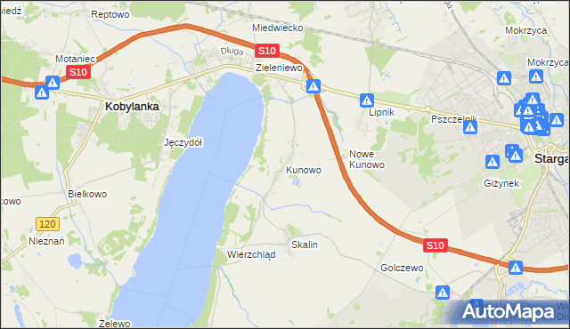 mapa Kunowo gmina Kobylanka, Kunowo gmina Kobylanka na mapie Targeo