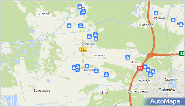 mapa Łaniewo gmina Goleniów, Łaniewo gmina Goleniów na mapie Targeo