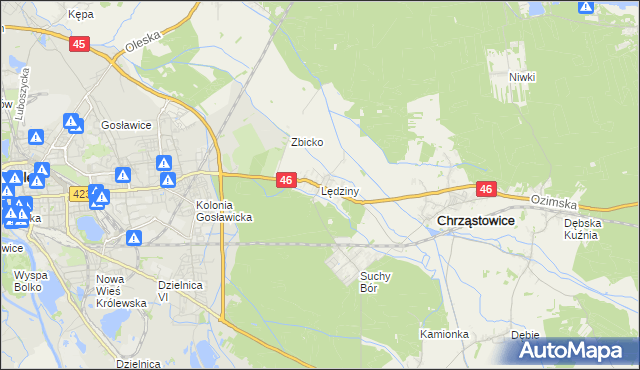 mapa Lędziny gmina Chrząstowice, Lędziny gmina Chrząstowice na mapie Targeo
