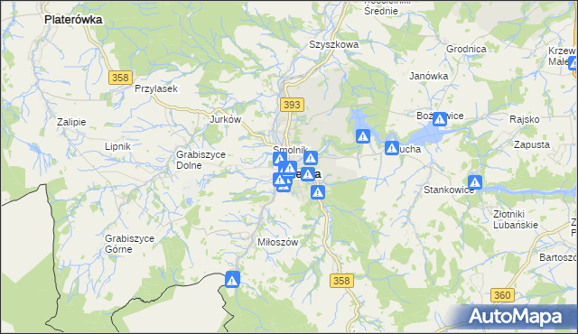 mapa Leśna powiat lubański, Leśna powiat lubański na mapie Targeo