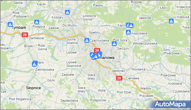 mapa Limanowa, Limanowa na mapie Targeo