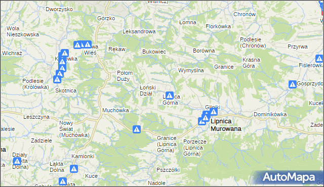 mapa Lipnica Górna gmina Lipnica Murowana, Lipnica Górna gmina Lipnica Murowana na mapie Targeo