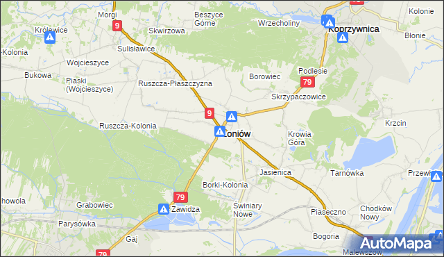 mapa Łoniów, Łoniów na mapie Targeo