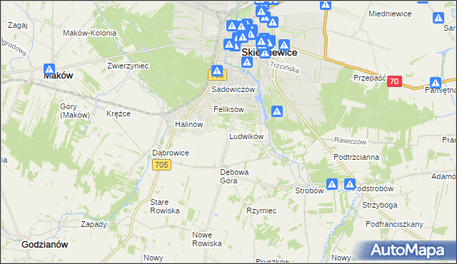 mapa Ludwików gmina Skierniewice, Ludwików gmina Skierniewice na mapie Targeo