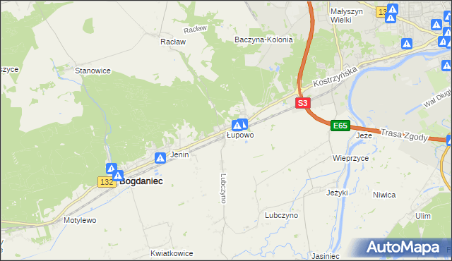mapa Łupowo gmina Bogdaniec, Łupowo gmina Bogdaniec na mapie Targeo