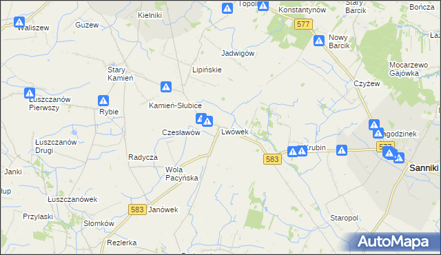 mapa Lwówek gmina Sanniki, Lwówek gmina Sanniki na mapie Targeo