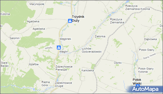 mapa Łychów Gościeradowski, Łychów Gościeradowski na mapie Targeo