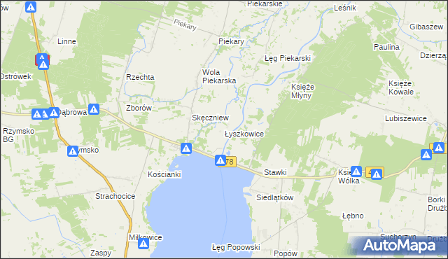 mapa Łyszkowice gmina Pęczniew, Łyszkowice gmina Pęczniew na mapie Targeo