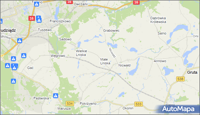 mapa Małe Lniska, Małe Lniska na mapie Targeo