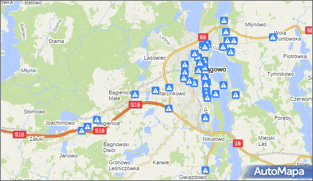 mapa Marcinkowo gmina Mrągowo, Marcinkowo gmina Mrągowo na mapie Targeo