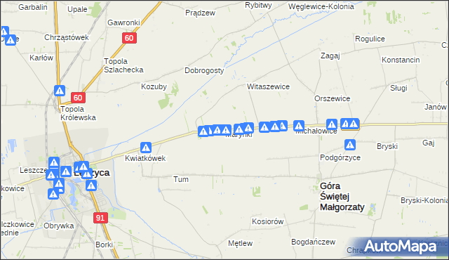 mapa Marynki gmina Góra Świętej Małgorzaty, Marynki gmina Góra Świętej Małgorzaty na mapie Targeo