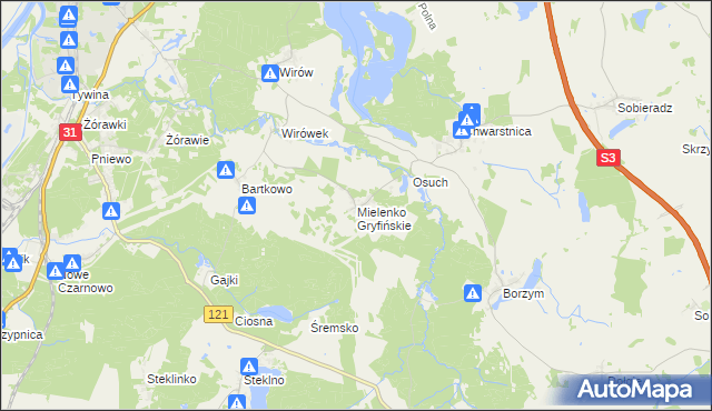 mapa Mielenko Gryfińskie, Mielenko Gryfińskie na mapie Targeo