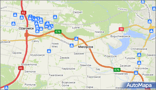 mapa Mierzęcice, Mierzęcice na mapie Targeo