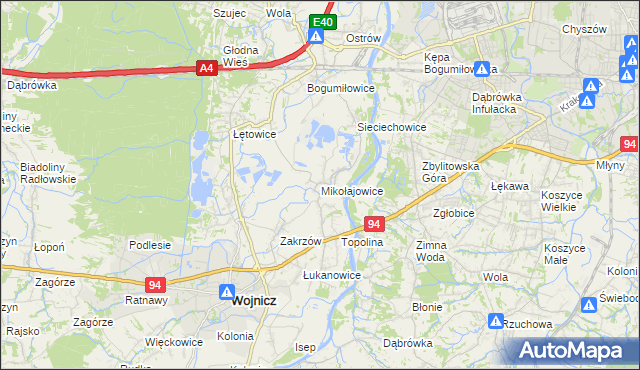 mapa Mikołajowice gmina Wierzchosławice, Mikołajowice gmina Wierzchosławice na mapie Targeo