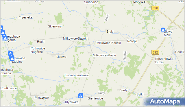 mapa Miłkowice-Maćki, Miłkowice-Maćki na mapie Targeo