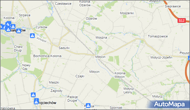 mapa Miłocin gmina Jastków, Miłocin gmina Jastków na mapie Targeo