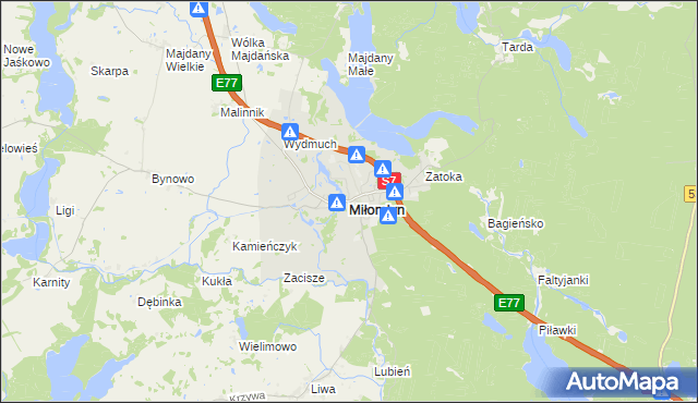mapa Miłomłyn, Miłomłyn na mapie Targeo