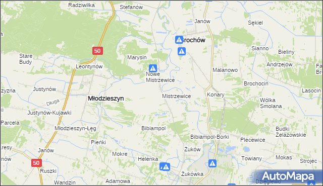 mapa Mistrzewice, Mistrzewice na mapie Targeo
