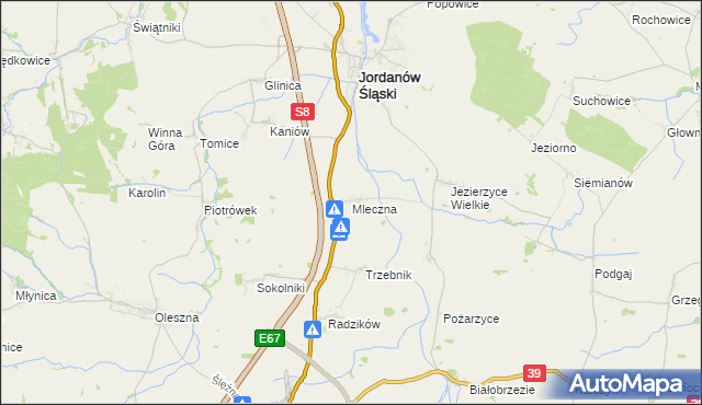 mapa Mleczna, Mleczna na mapie Targeo