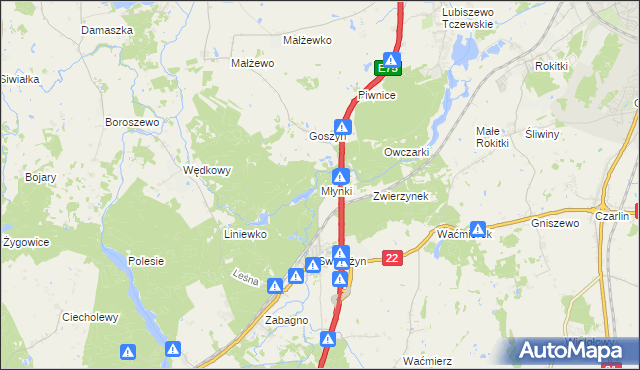 mapa Młynki gmina Tczew, Młynki gmina Tczew na mapie Targeo