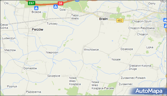 mapa Mnichowice gmina Bralin, Mnichowice gmina Bralin na mapie Targeo