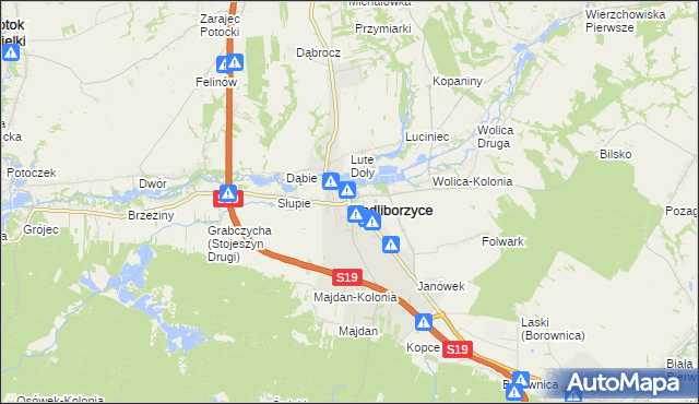 mapa Modliborzyce powiat janowski, Modliborzyce powiat janowski na mapie Targeo