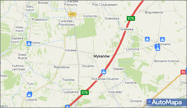 mapa Mykanów, Mykanów na mapie Targeo