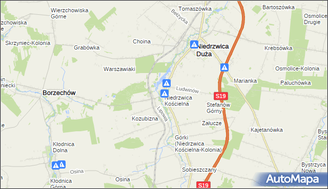 mapa Niedrzwica Kościelna, Niedrzwica Kościelna na mapie Targeo